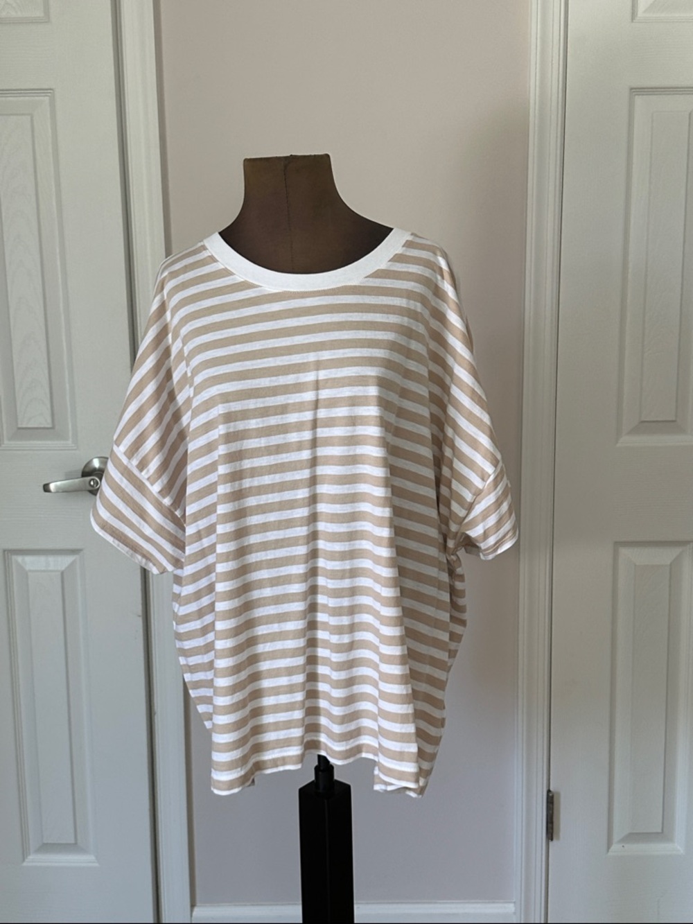J.Crew Casual Beige and White Striped Tee Size 3X
